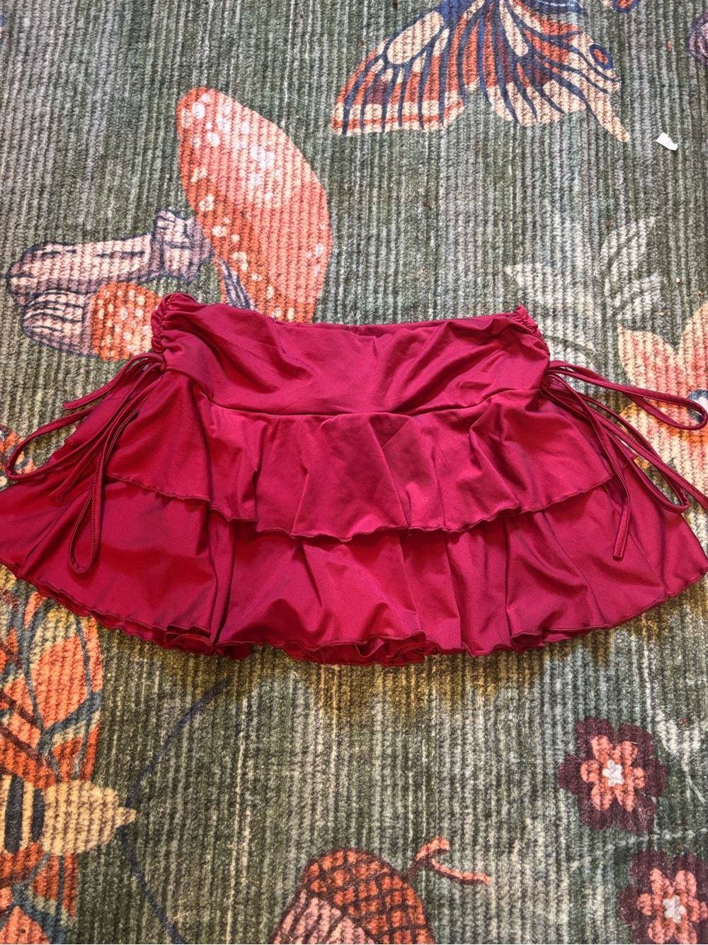 SHEIN Raspberry Red Tiered Ruffle Mini Skirt with Side Ties
